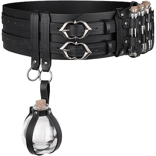 Mittelalterlich Renaissance Taillengürtel Wikinger Kostüm Herren Damen Keltisch Vikinger Fantasie Halloween Karneval Leistung LARP Erwachsene Gürtel Schwertscheide Magische Flasche Image