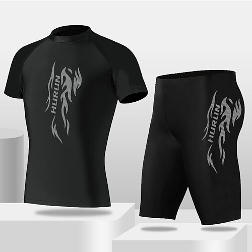 Herren 2-teiliger Rashguard Surfshirt Badeshorts Grafik UV-Sonnenschutz Schnelltrocknend Kurzarm Bademode Strand Wassersport Schwimmen Sommer Image
