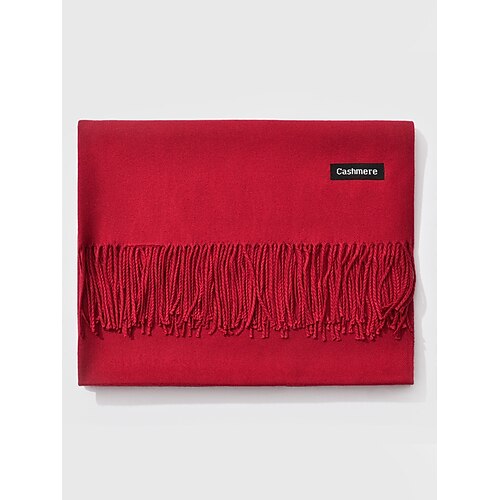 Weihnachtsschal für Damen mit Kaschmir-Feeling, weicher Winterschal aus Kaschmir-Imitat mit Quasten, warmer, einfarbiger Schal für Urlaub, Outdoor und Alltag Image