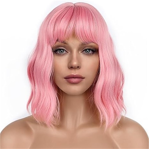 Karnevalsperücke 2026 Rosa Blau Lila Lockig Bob Kurz Synthetische Festivalperücke Karneval Parade Cosplay-Kostümfrisur für Damen Image