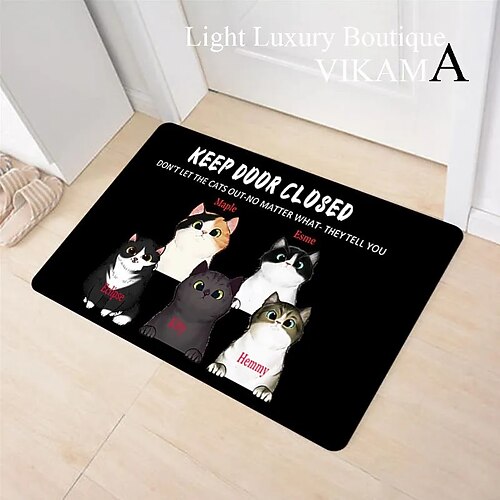Fußmatte mit niedlichem Cartoon-Katzenmuster, strapazierfähig, schmutzabweisend und pflegeleicht, für Eingangsbereich, Flur und Wohnbereich Image