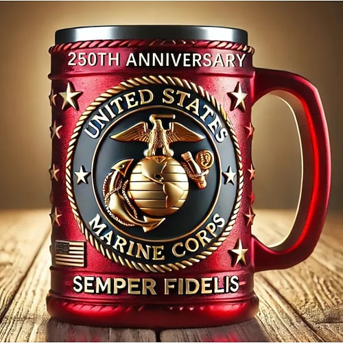 Gedenkbecher zum 250. Jahrestag der US-Armee, patriotisches Geschenk zum Unabhängigkeitstag am 4. Juli, Veteranentag für Männer, Sammlerbecher des US Marine Corps Image
