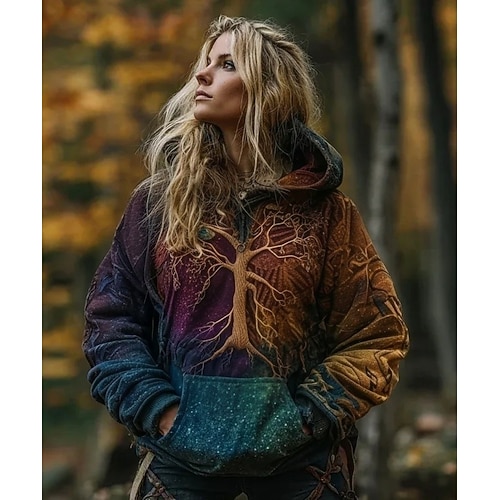 Damen Kapuzenpullover Tiermotiv Stammes Punk Vintage Streetwear Langarm Mit Kapuze Normale Oberteile Lässig Straße Alltagskleidung Rote Purpur Braun Grün Frühling Herbst Winter