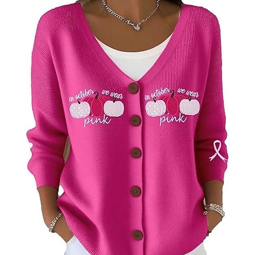 Damen Pullover Strickjacke Elegant Mode Niedlich Blumen Grafik Tiermotiv V Ausschnitt Knöpfe Gestrickt Druck Langarm Normale Oberteile Stricken Outdoor Heim Täglich Weiß Hellgrün Herbst Winter Image