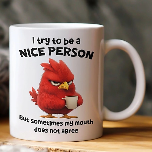 Witzige Geschenktasse: Ich versuche, nett zu sein, aber manchmal sagt mein Mund nicht zu. Urkomische Kaffeetasse fürs Büro oder Zuhause – einzigartige Geschenkidee. Image