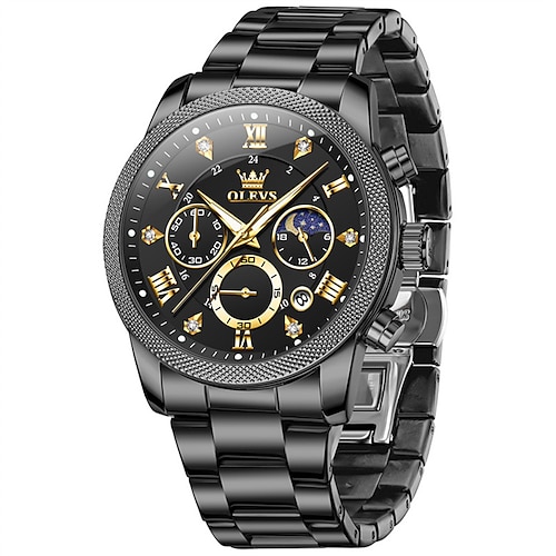 Die neue Olevs Herren-Businessuhr mit Stahlarmband, Kalender, kleinen drei Zeigern, Mondphasenanzeige, multifunktionaler Quarzuhr, modisch, lässig, wasserdicht, sportlich, Herrenarmbanduhr Image