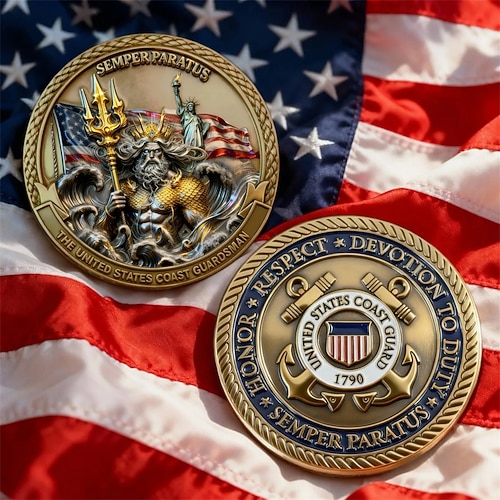 U.S. Coast Guard Gedenk-Münze Zinklegierung Militär Challenge Coin 250. Jubiläums Marine Corps Tribute Metall-Sammelstück haltbares Goldton-Medaillon für Veteranen Semiquincentennial Image