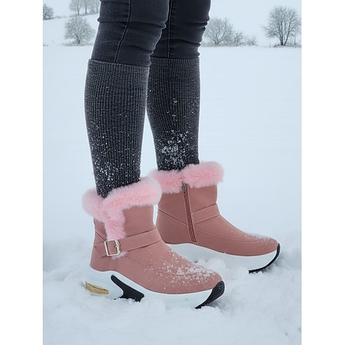Rosa Damen-Schneestiefel mit Kunstfellbesatz – trendige Winterstiefel mit gepolsterter Sohle für hohen Tragekomfort, stylisches Schuhwerk für verschneite Tage und Outdoor-Aktivitäten Image