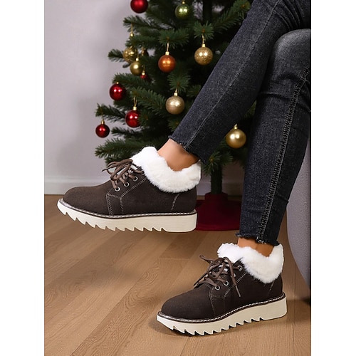 Damen-Winterstiefel in Khaki mit Fellbesatz – stylische, lässige Stiefeletten mit weichem Kunstfellfutter, kuschelig warm für den Winter, ideal für den Alltag und die Winterferien Image