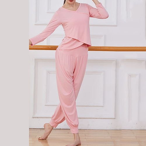 Damen Yoga-Shirt Sporttop Einfarbig Kombination Herbst Schwarz Weiß Modal Tanz Pilates Yoga Hohe Taille Leicht Atmungsaktiv Langarm Sport Sportkleidung Image