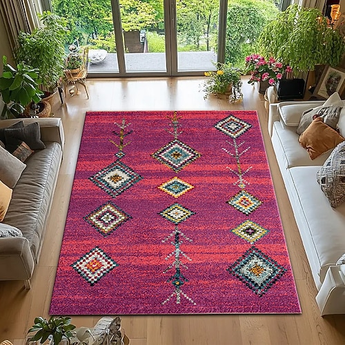 Teppich im Bohème- und Ethno-Stil, amerikanischer Landhausstil, Wohnzimmerteppich mit vollflächigem Design, strapazierfähig, fleckenabweisend, Muster für Schlafzimmer und Wohnaccessoires Image