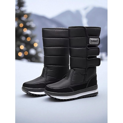 Burgunderrote, wasserdichte Damen-Winterstiefel mit Kunstfellfutter – stylische Schneestiefel mit verstellbaren Riemen für Komfort und Wärme, perfekt für kaltes Wetter, Winteraktivitäten im Freien und Skiurlaube Image