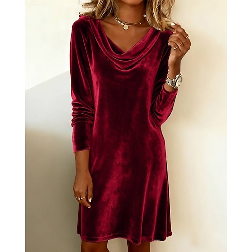 Damen Minikleid Samtkleid Partykleid Cocktailkleid Elegant Modern Abendgesellschaft Party Cocktailparty Normale Passform Einfach Langarm V Ausschnitt Blau Wein Dunkelgrün Purpur Herbst Winter Image