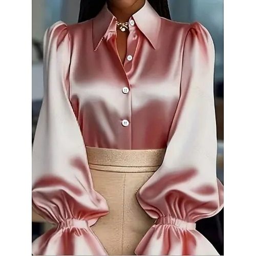 Damen Hemd Elegant Satin-Top Bluse Einfach Elegant Täglich Hemdkragen Normale Oberteile Täglich Schwarz Rosa Wein Grün Aprikose Herbst Image