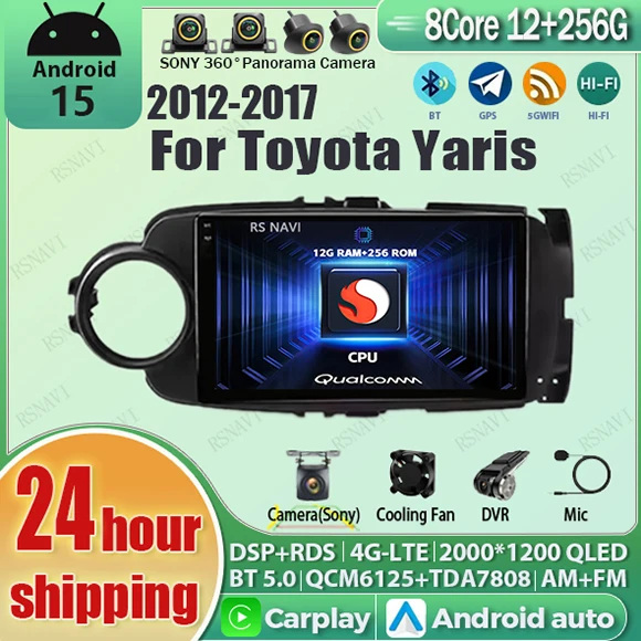 Android 15 Carplay Auto Radio Für Toyota Yaris 2012 2013 2014 2015 2016 2017 Navigation GPS Multimedia Player stereo wifi BT Auto Image