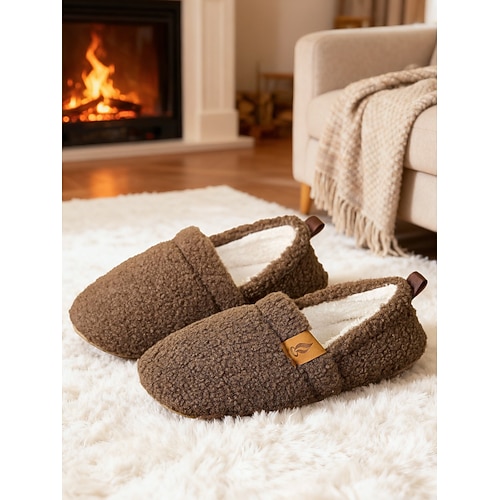 Damen-Hausschuhe aus Teddyfleece – weiche, kuschelige und warme Winterhausschuhe mit Kunstfell, Plüschfutter und rutschfester Sohle für Zuhause, Schlafzimmer und Entspannung Image
