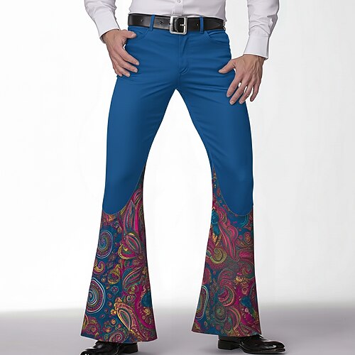 Herren Paisley-Muster Blumendruck Ethnisch Hose Disco-Hosen 60er 70er Schlaghosen Mittlere Taille Vintage-Retro Outdoor Party Lässig Seitentaschen Schlaghose Frühling Herbst 3D-Druck Blau Schwarz Image