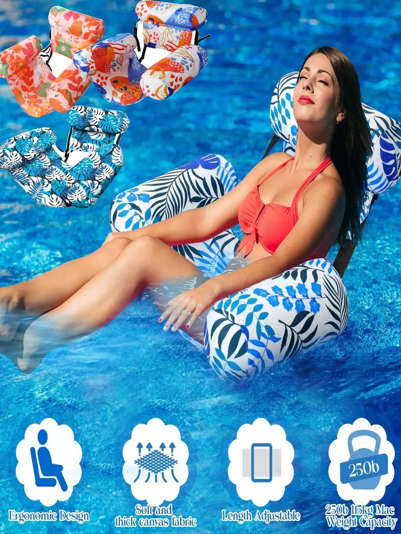 1 stücke Neue Aufblasbare Wasser Hängematte mit Armlehnen PVC Schwimmende Liege Sofa für Erwachsene Sommer Druck Pool Float Aufblasbare Liege Image