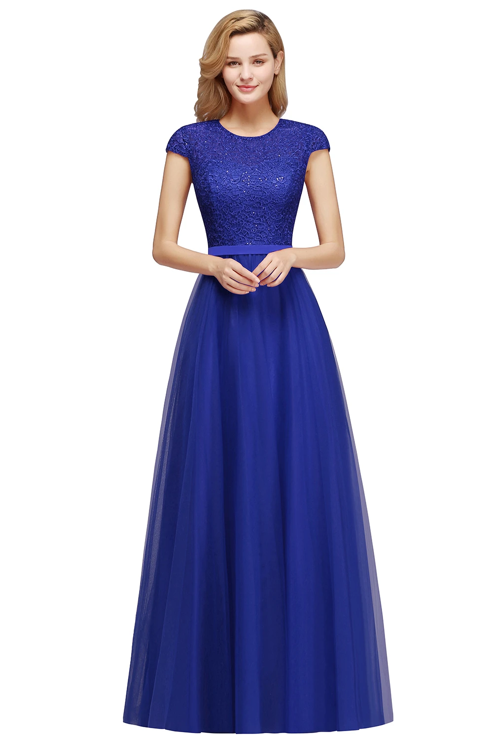 Klassische Chiffon-Spitze lange Brautjungfernkleider mit Schärpen Tüll formelle Anlässe Party Abendkleider Abschlussball Vestido de Festa Image
