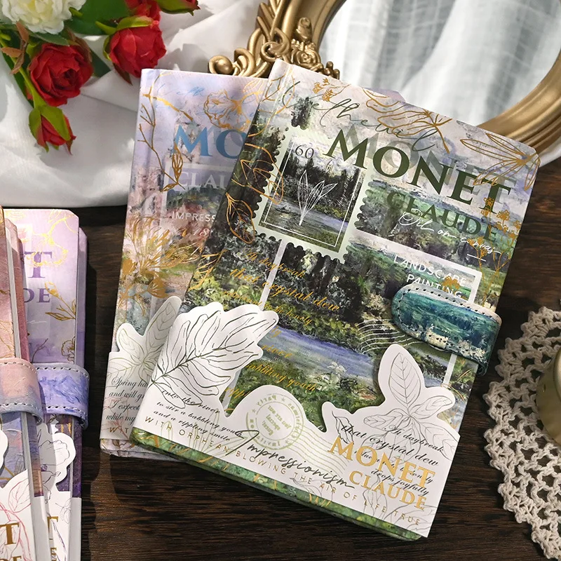 Hardcover-Notizbuch, Monet-Gemälde, Farbbild-Illustration, magnetische Schnalle, niedliches schönes Tagebuch, Buch, Studenten-Notizblock Image