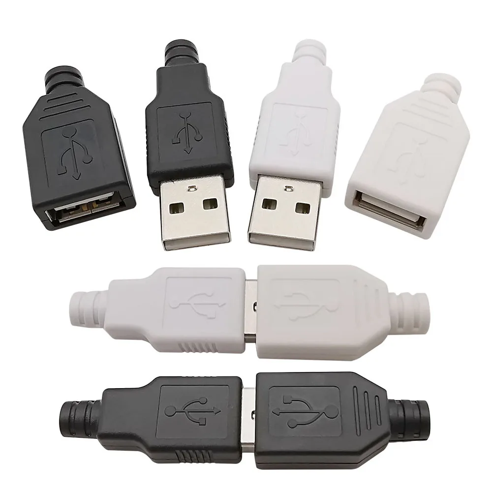 5/10Pcs EINE Art USB 4 Pin Männlich Weiblich Stecker Buchse Stecker Mit Schwarz/Weiß Kunststoff Abdeckung typ-EINE DIY Löten Kits Image