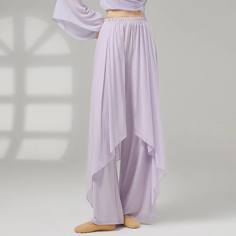 Frauen Klassische Tanz Praxis Culottes Fließende 2-schicht Breite bein Hosen Modern Dance Net Gaze Patchwork Praxis Kostüme Image