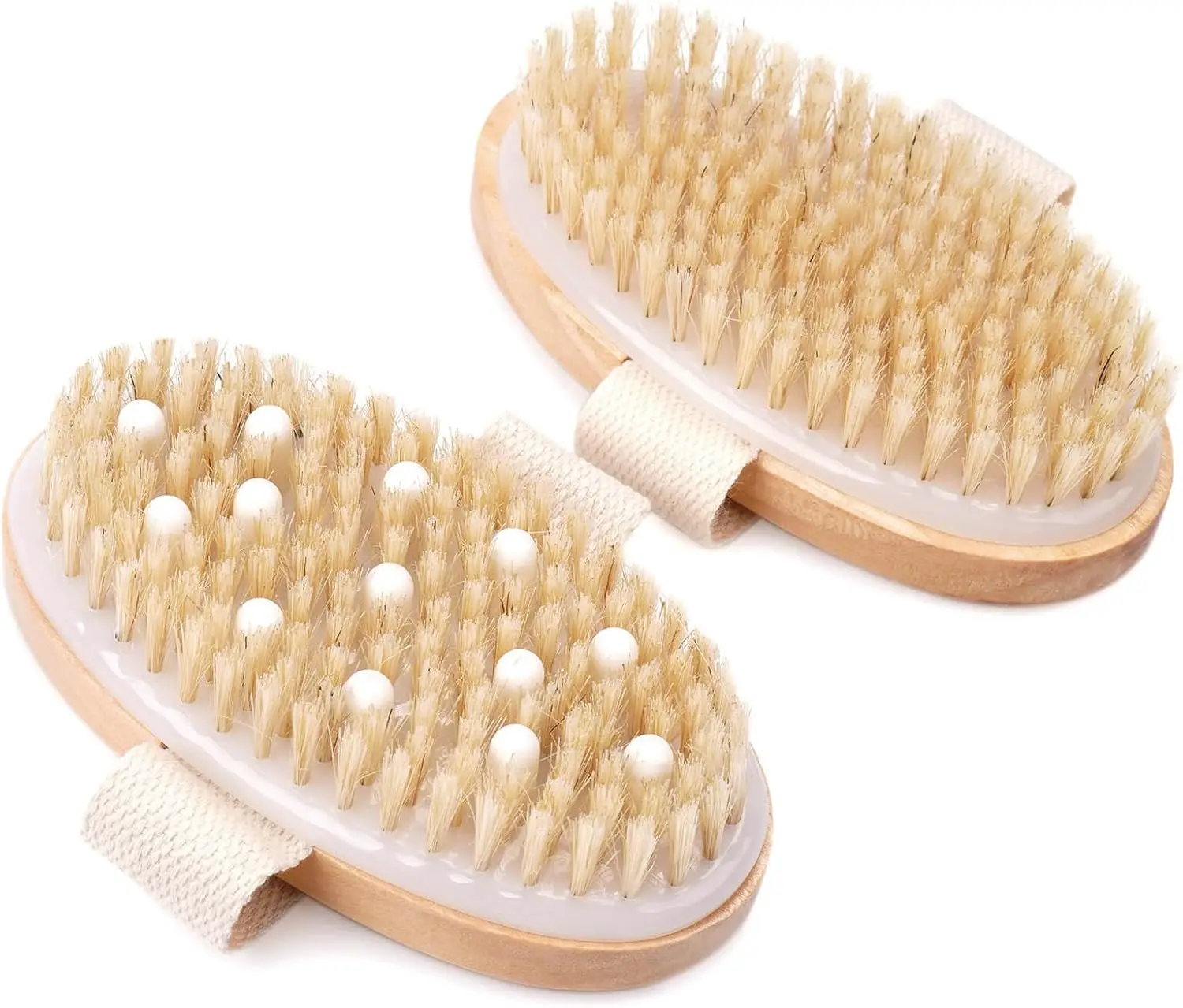 Trockenbürstende Körperbürste, Peelingbürste mit Naturborsten und Massageknoten, zur Lymphdrainage und zur Verbesserung der Hautgesundheit Image