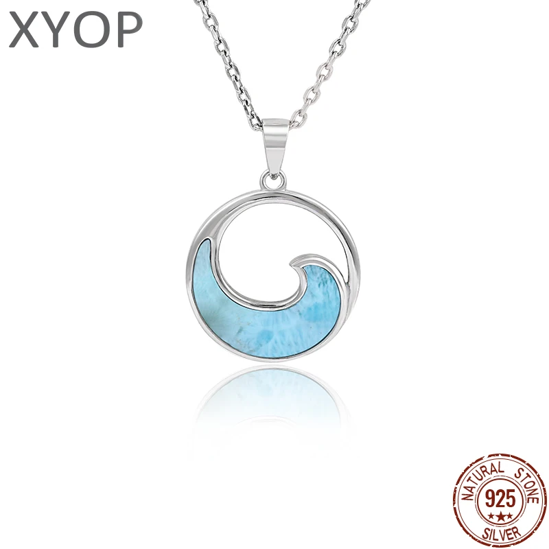 Meer Welle 925 Sterling Silber Schmuck Geschenk Klassische Anhänger Halskette Natürliche Edel Larimar Retro Frau Vertraglich Stil Image