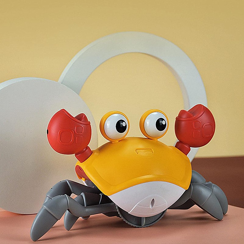 Pet Toy Crawling Crab Toy with Music and LED Light for Dog Crab Crawling Toy USB Charging Baby Crawling Toy Automatically Avoid Obstacles