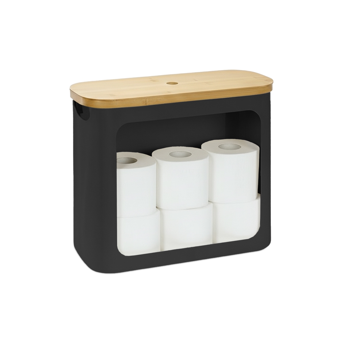 Relaxdays Toilettenpapier Aufbewahrung, 12 Rollen, HBT: 36 x 43 x 17 cm, Stoff, Bambus, Klopapier Korb, Vorrat, schwarz Image