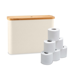 Relaxdays Toilettenpapier Aufbewahrung, 12 Rollen, HxBxT: 34,5 x 45 x 15 cm, Stoff, Bambus, Reserverollenhalter, beige Image
