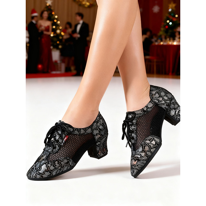 Women's Genuine Leather Mesh Ballroom Dance Shoes - Breathable Professional Latin/Modern Practice Heels for Ladies, Lightweight Performance Dance Footwear