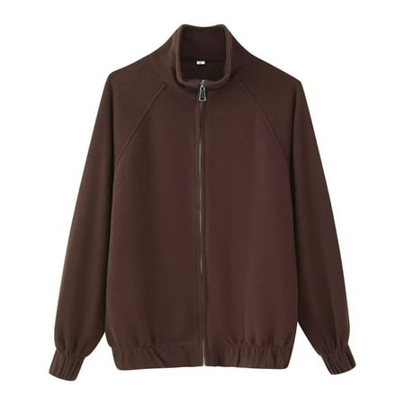 Dasayo Barn Coat for Women Bomber Motorcycle Bronze Elastic Hem Zipper Jackets Women Jacket L