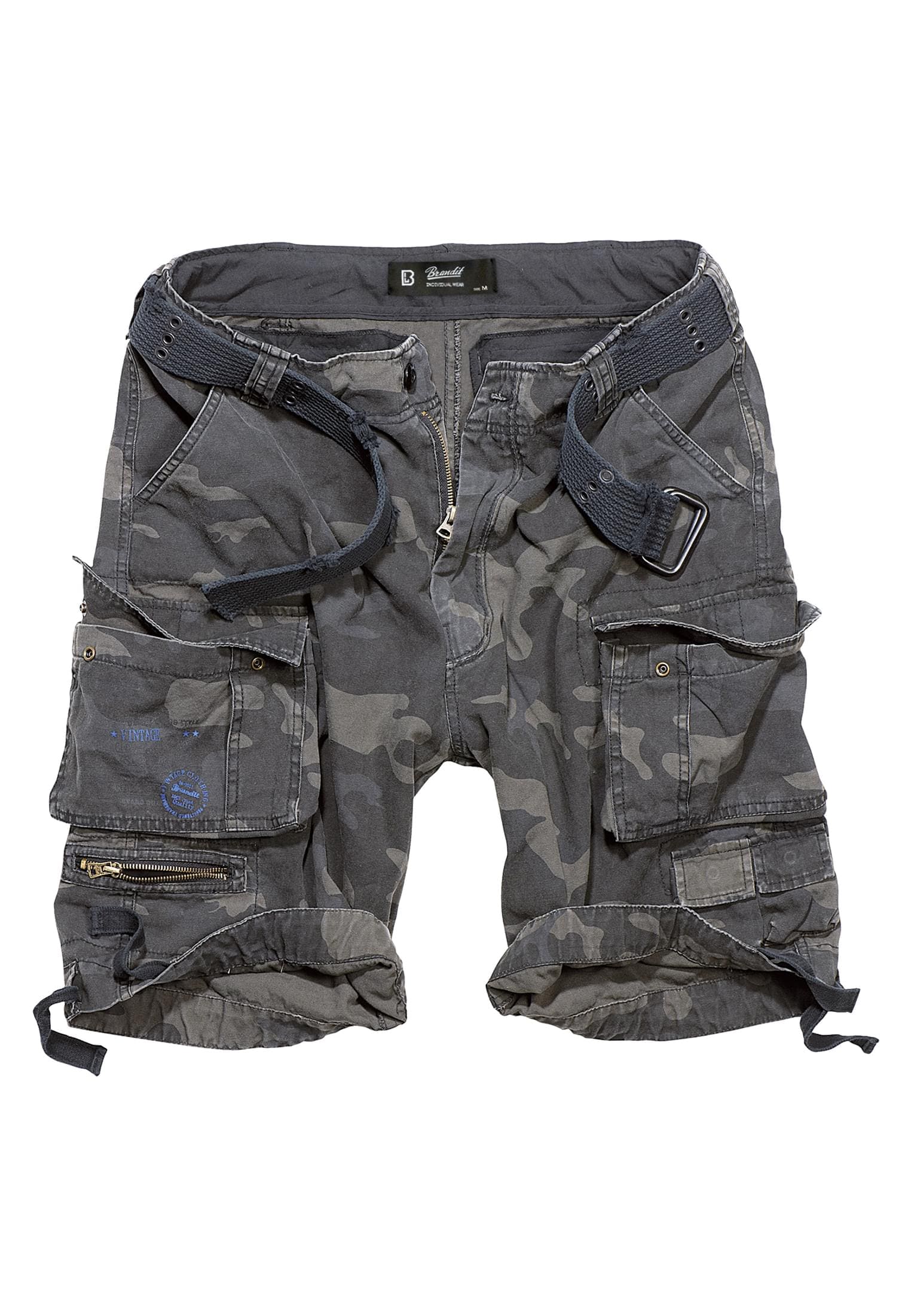 Cargoshorts BRANDIT "Brandit Herren Savage Vintage Cargo Shorts", Herren, Gr. S, US-Größen, schwarzcamo, 100% Baumwolle, loose fit, Hosen