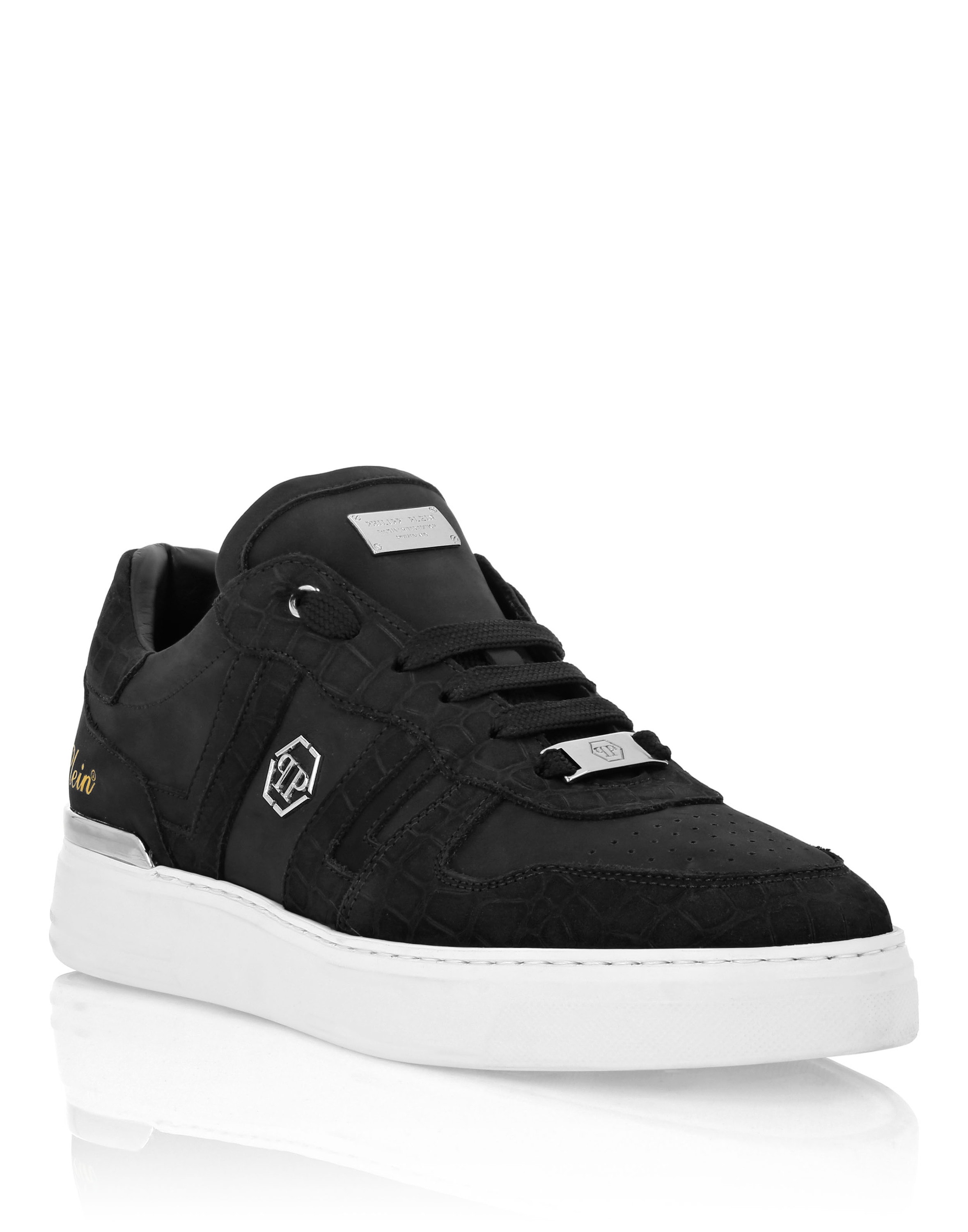 Sneaker PHILIPP PLEIN "Cocco Crocco Geprägt", Damen, Gr. 44, Normalschaft, 02, schwarz, Schuhe Sneaker