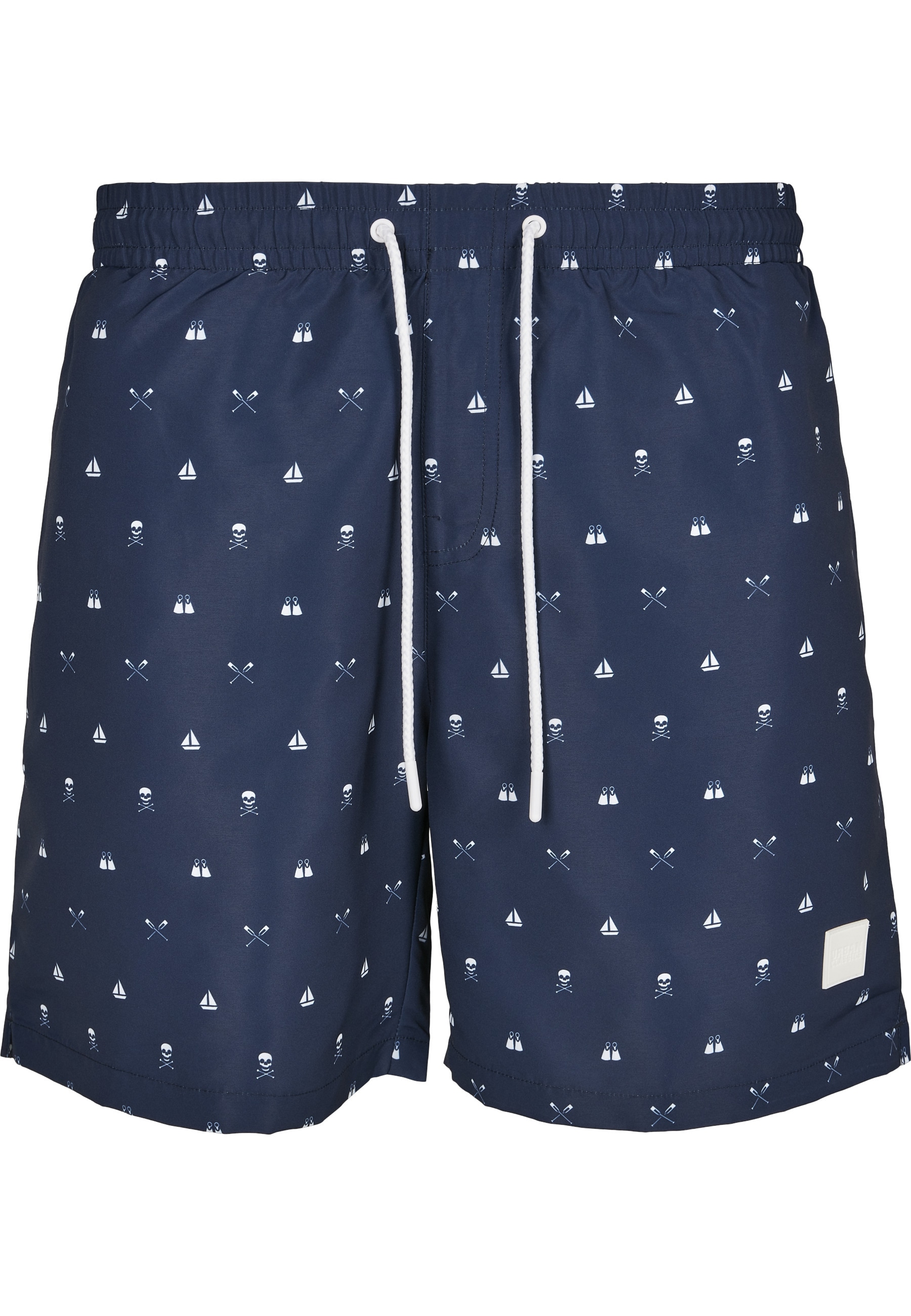 Badeshorts URBAN CLASSICS "Urban Classics Herren Pattern Swim Shorts", Herren, Gr. M, US-Größen, skullandyacht aop, 100% Polyester, Badehosen Badeshorts