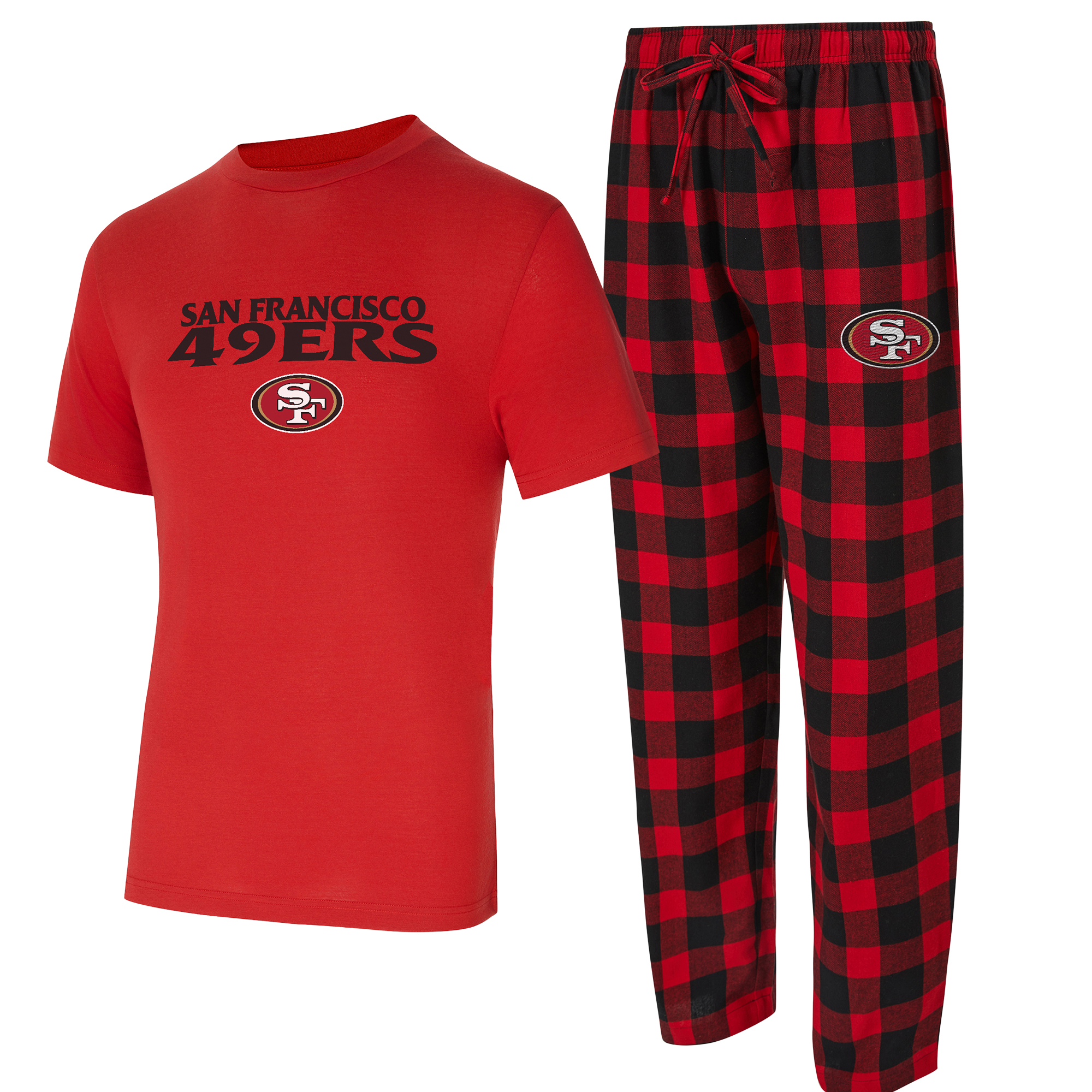 Concepts Sport Herren-Set aus scharlachrotem/schwarzem San Francisco 49ers Avondale T-Shirt und Flanellhose Image