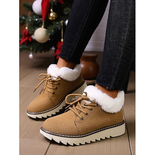 stivali invernali da donna color cachi con risvolto in pelliccia: stivaletti casual ed eleganti con morbida fodera in pelliccia sintetica, comodi e caldi per l'uso invernale, ideali per l'uso quotidiano casual e per le vacanze invernali