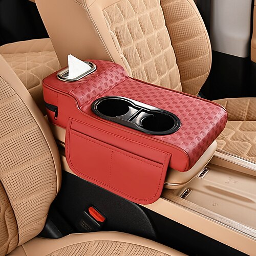 Organizer 5 in 1 per console centrale auto con supporto migliorato per i gomiti: copribracciolo in similpelle, portabicchieri tasche portaoggetti, misura universale per la maggior parte dei veicoli