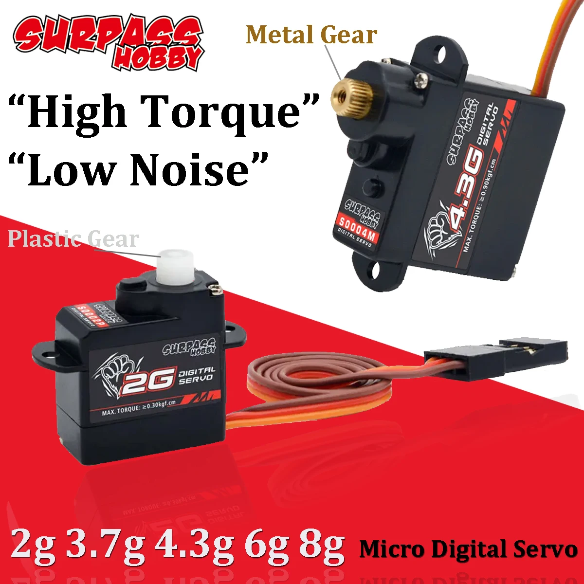 SURPASS HOBBY 2g 3.7g 4.3g 6g 8g Micro Digital Servo Plastic Metal Gear for RC Drone Helicopter Airplane Fixed-wing Car Robot