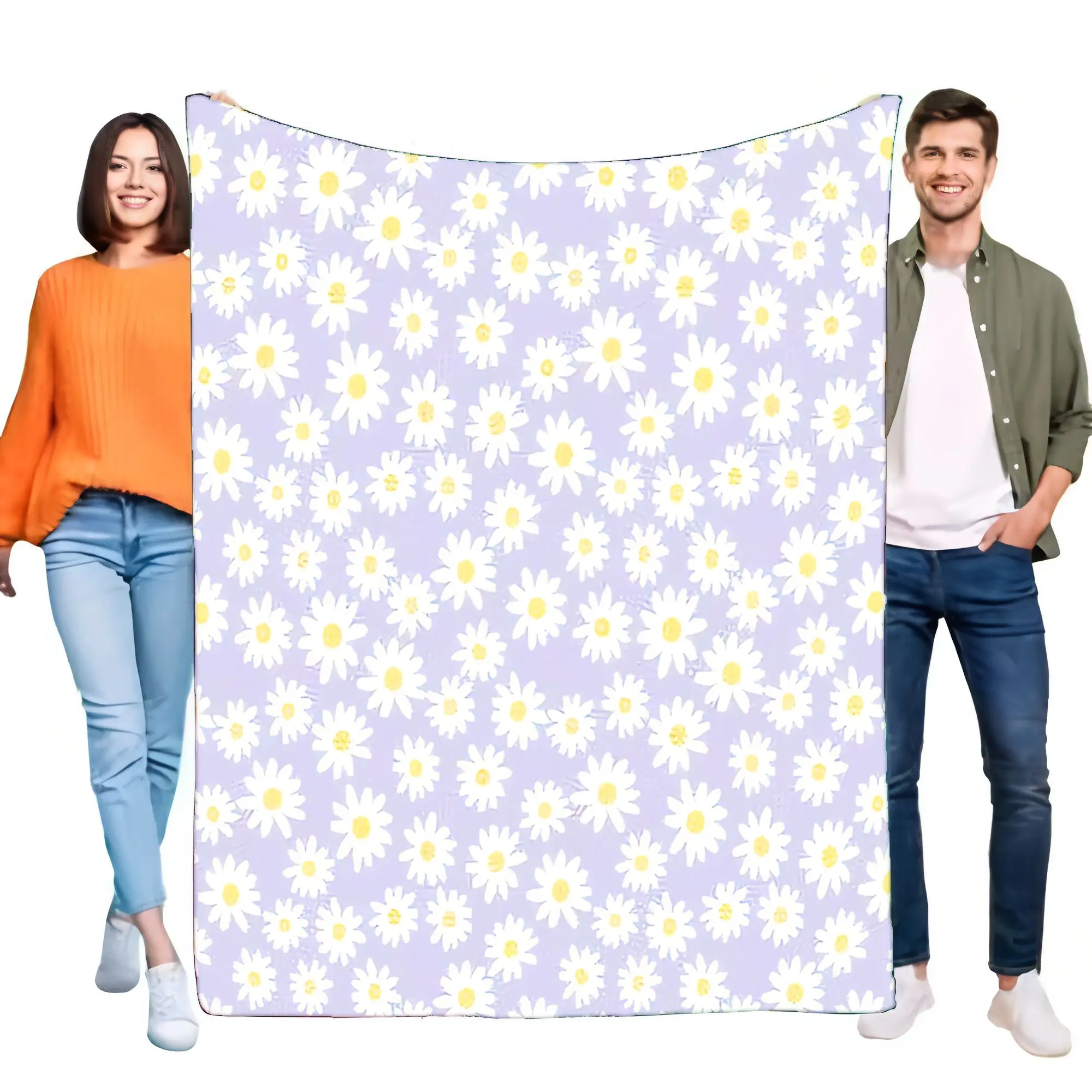 Hellviolette Decke mit weißen Gänseblümchen – Blumenmuster, gemütlicher weicher Überwurf für Bett oder Sofa – perfekt für Picknicks, Outdoor-Abenteuer Image