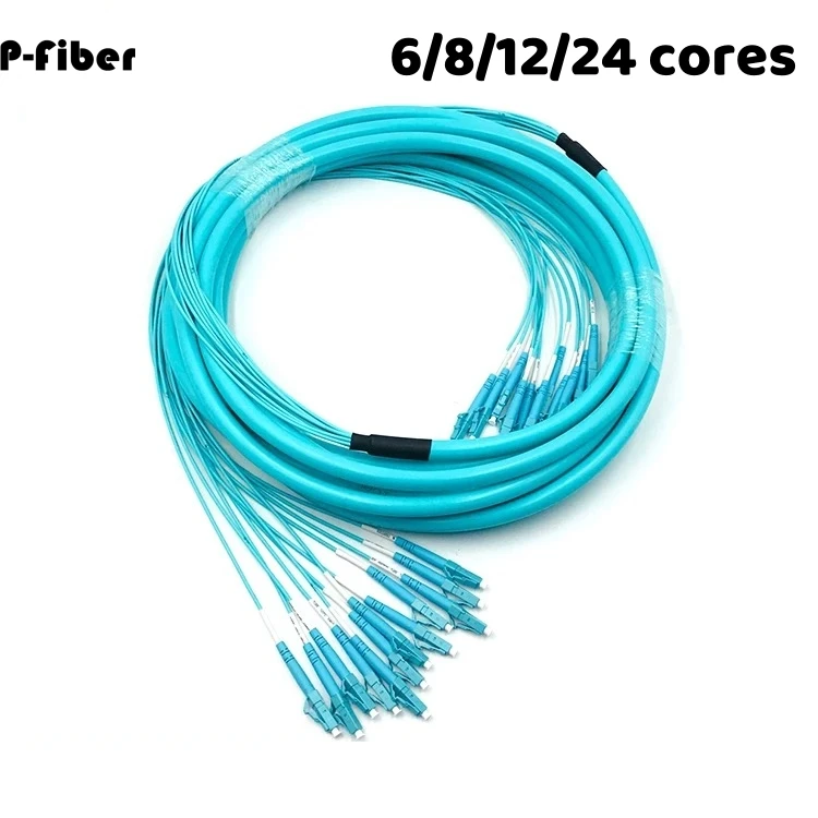 Bundle Jumper 6/8/12/24 Kerne OM3 Innen LC-LC 10 Gigabit Multimode 20 m 6C 8C 12C 24C LC Glasfaser-Patchkabel Aqua P-Faser Image