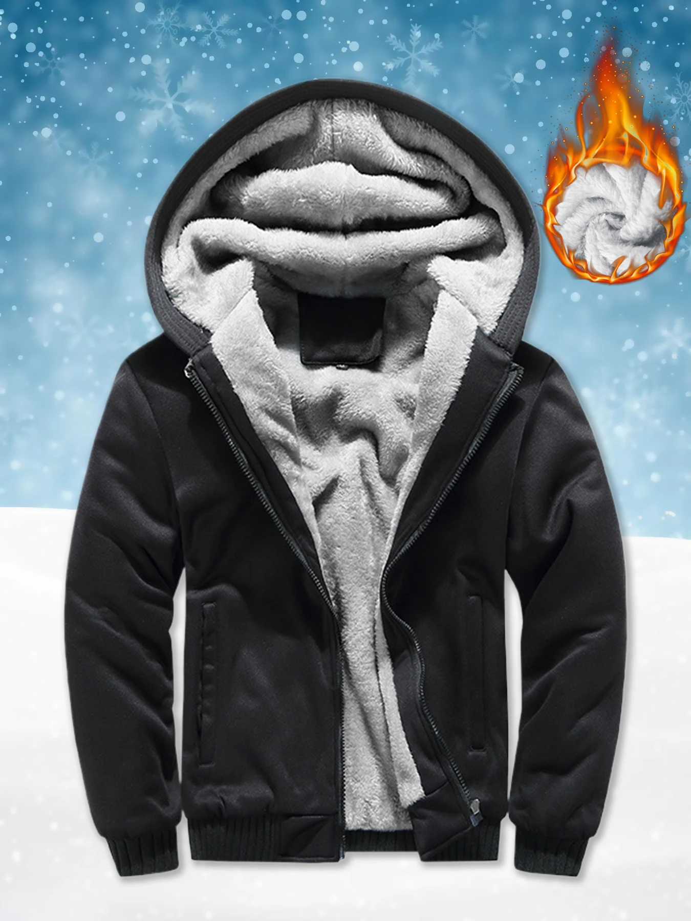 Winter-Outwear für Herren, Fleece, verdickte Jacken, Basics, warmer Kapuzenpullover, bequemer Sport, Streetwear, Reißverschlusstasche, lässige, übergroße Tops Image