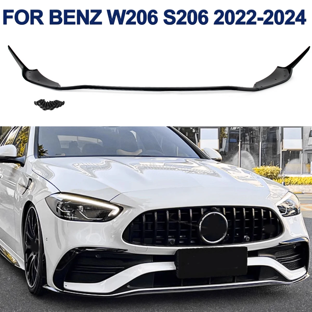 Magickit C43 Look Frontstoßstangen-Splitterlippe für Mercedes Benz C-Klasse W206 S206 AMG 2022–2024, glänzend schwarzer Frontstoßstangenschutz Image