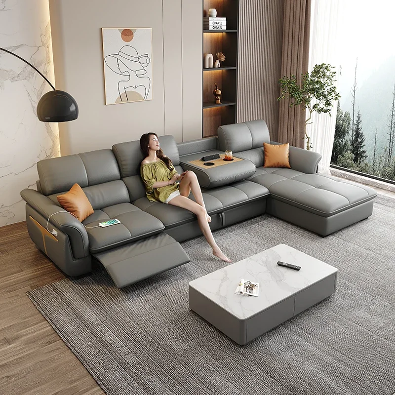 Klappbares Schlafsofa mit doppeltem Verwendungszweck, luxuriöse italienische Sofas in L-Form aus echtem Leder, Liegestuhl mit Stauraum, Divano Letto-Wohnzimmermöbel Image