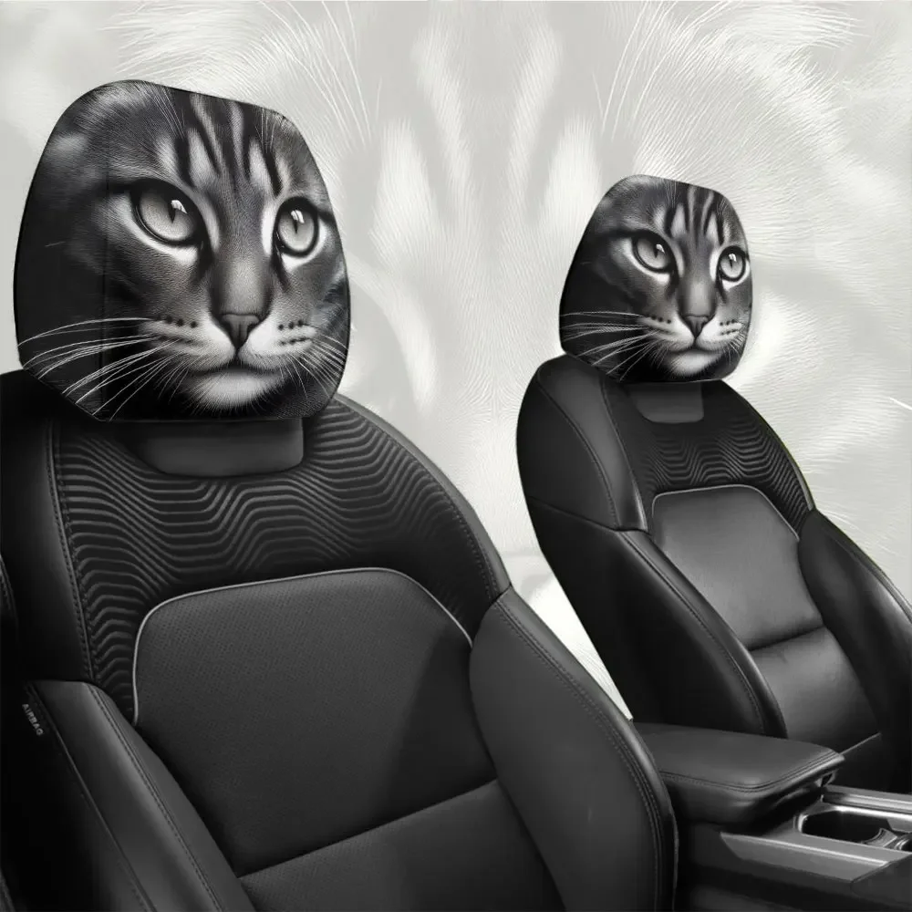 2 Stück atmungsaktive und hautfreundliche Auto-Kopfstützenbezüge mit einem Waschbär-Katzenmuster, perfekt für Tierliebhaber und Festivalgeschenke Image