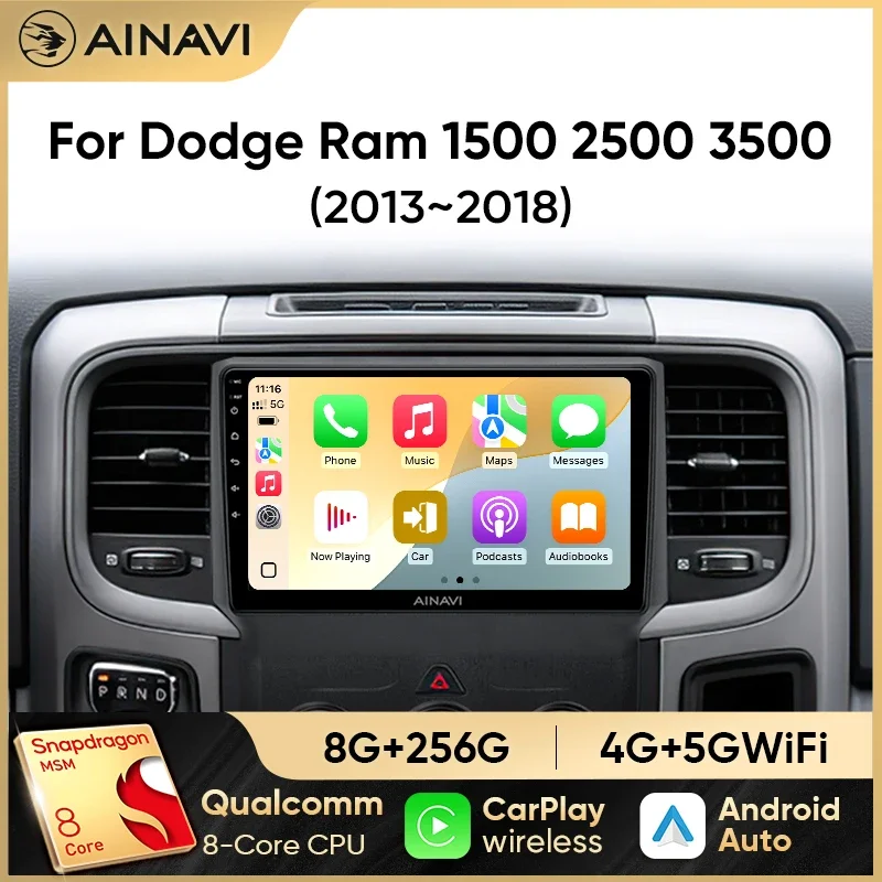 Ainavi Auto Radio Multimedia-Player Für Dodge Ram 1500 2500 3500 2013-2018 Drahtlose Carplay Android Auto Auto Stereo 48EQ GPS DSP Image
