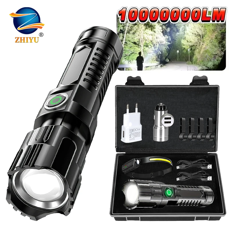 Superhelle LED-Taschenlampe, wiederaufladbar, taktische zoombare Taschenlampe, wasserdichtes Suchlicht für Camping, Notfall, Jagd, Radfahren Image