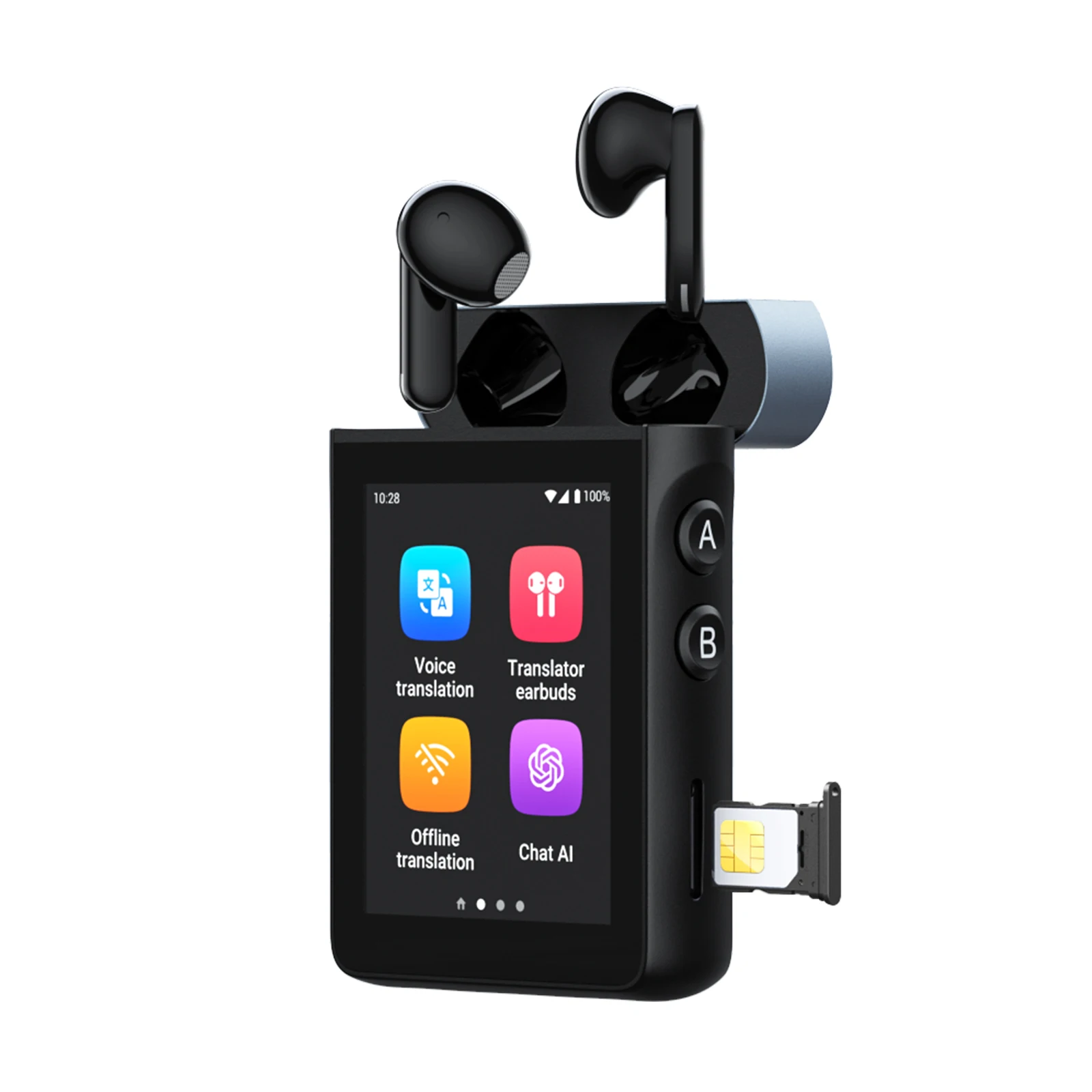 Wooask A9 4G+WiFi KI-Übersetzer-Ohrhörer, Eigenständiges Sofortübersetzungsgerät mit 144 Sprachen, ChatGPT, Telefonfunktion Image