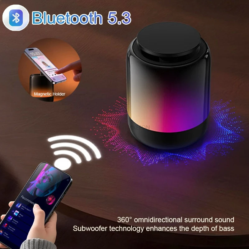 Bluetooth 5.3-Lautsprecher und RGB-Rhythmische Lampe und Radio, stereoskopischer 3D-Sound mit magnetischem Telefonhalter, Ständer für iOS- und Android-Halterung Image